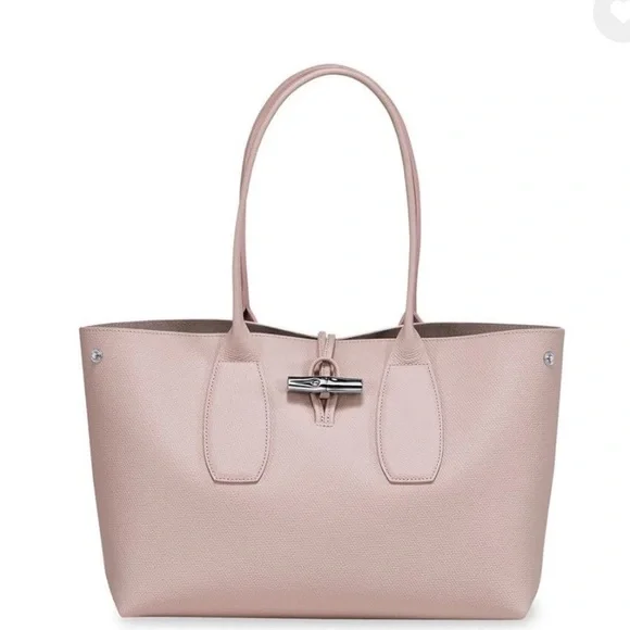 LONGCHAMP Roseau Large Leather Shoulder Tote-light pink (cert of authenticity) - Picture 1 of 17
